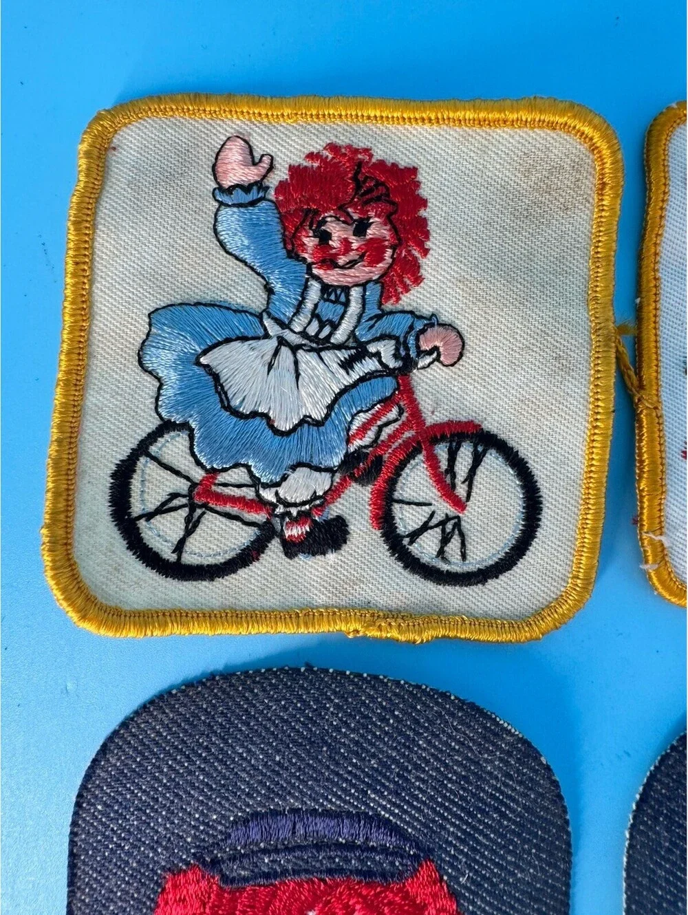 Vintage Raggedy Ann & Andy Embroidered Sew-On Patch Lot of 6 Denim Material